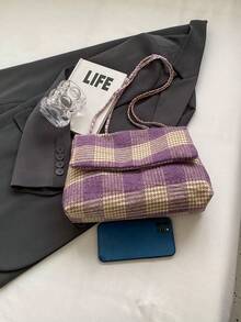 豹纹几何链条装饰休闲单肩包 - 紫色 - 查看 9