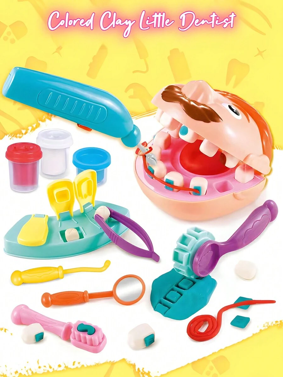 1 套彩色牙醫套件工具、醫生套件 Drill 'n Fill 藝術和工藝品 Diy 玩具套裝,適合 3 歲及以上兒童玩具禮物,帶模具、模型,5 種顏色