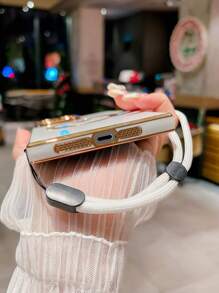 1 件全新米色电镀心形磁吸彩绘直边+可调节防丢挂绳防震手机壳保护套适用于 17 系列（磁吸环开口适用于 17 Pro & 17 PM 型号）