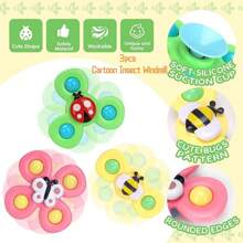 3入組吸盤旋轉玩具,卡通昆蟲造型蝴蝶、蜜蜂、瓢蟲,風車頂拼圖玩具,男女兒童生日禮物 - 彩色 - 查看 5