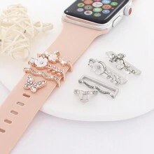 New Rhinestone Ornament Metal Charms Silicone Strap Decorative Ring Compatible With Apple Watch Band Decor Accessories For Bracelet - Multicolor - View 5