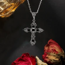 1入數量極少的哥德式復古寶石吊墜項鍊,男女皆宜 - 復古銀色 - 查看 6