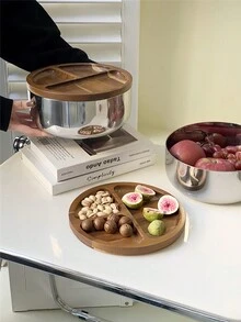 CMYD Studio 1pc Large Capacity 3-Compartment Stainless Steel Fruit Basket For Living Room, Coffee Table, Candy & Snack Storage Basket - Silver - View 9