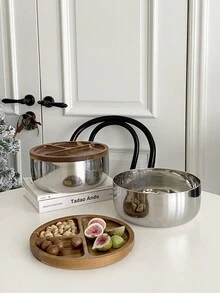 CMYD Studio 1pc Large Capacity 3-Compartment Stainless Steel Fruit Basket For Living Room, Coffee Table, Candy & Snack Storage Basket - Silver - View 6