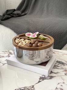 CMYD Studio 1pc Large Capacity 3-Compartment Stainless Steel Fruit Basket For Living Room, Coffee Table, Candy & Snack Storage Basket - Silver - View 4