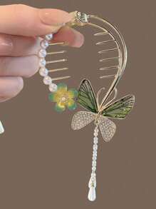 1個女性水晶蝴蝶流蘇花發夾,可用於頂髻,馬尾等優雅的發饰配件 - 彩色 - 查看 3