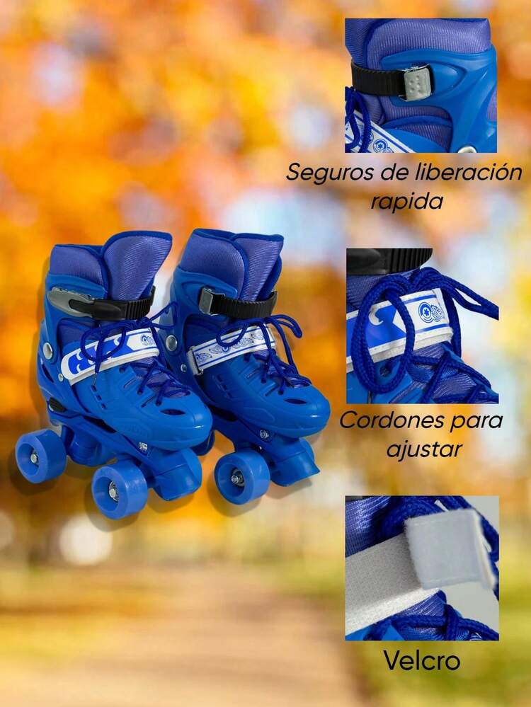 Adjustable 4-Wheel Skates For Boys And Girls - Blue and White - View 3