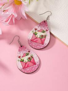 情人節浪漫粉色信封、心形氣球、牛頭、水滴形女士木製耳環,印花手繪圖案 - 彩色的 - 查看 16