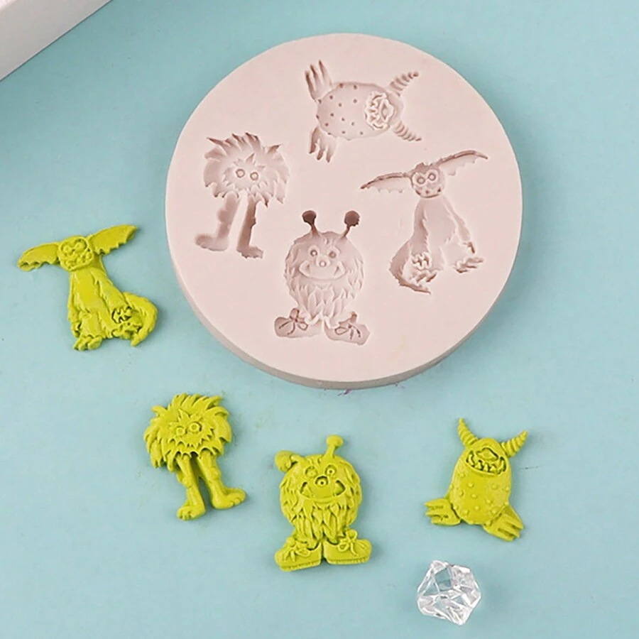 可愛卡通怪物矽膠模具蛋糕配件裝飾膠模diy巧克力烘焙工具 - 淺灰色 - 查看 1