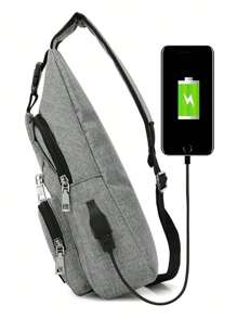 Mochila Pechera Impermeable Bolsa De Pecho Ajustable Con Entrada USB - Azul - Ver 2