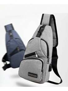 Mochila Pechera Impermeable Bolsa De Pecho Ajustable Con Entrada USB - Azul - Ver 8