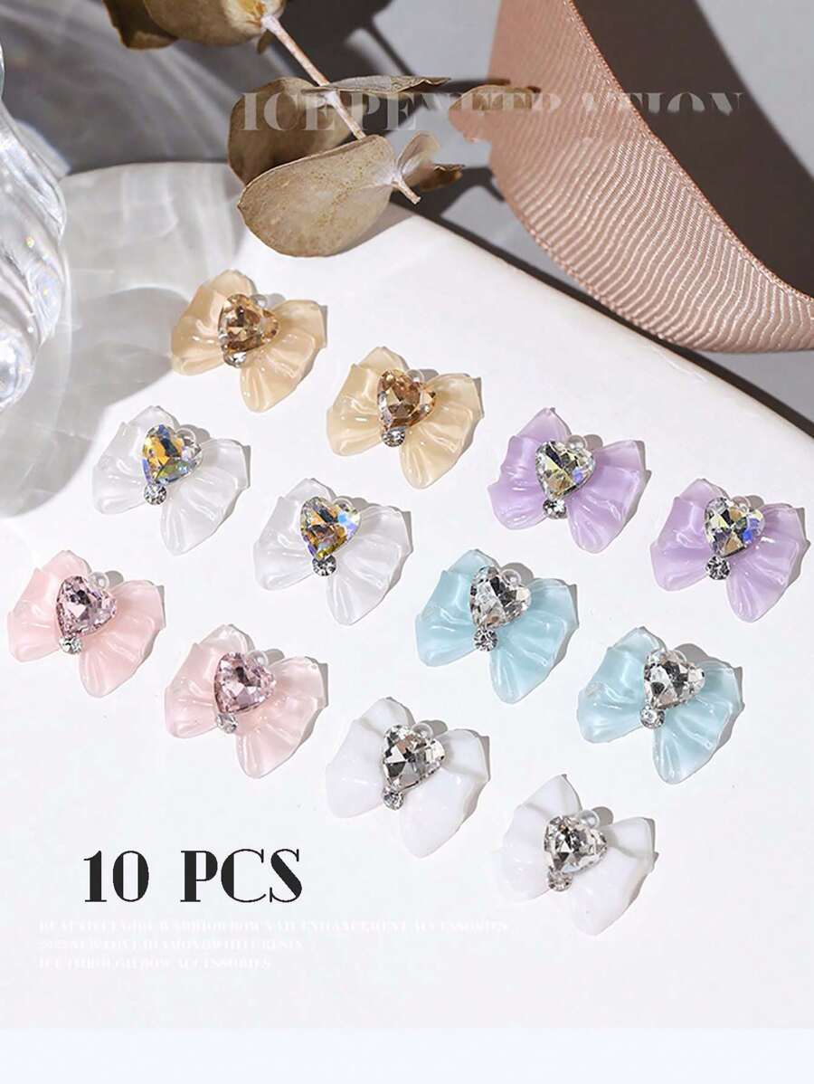 10Pcs 3D Three-Dimensional Butterfly Jewelry Faux Pearl Small Rhinestone Ice Through Love Butterfly Nail Rhinestone Decoration Diy Nail Charms Nail Gems Nail Supplies Nails - Multicolor - View 1