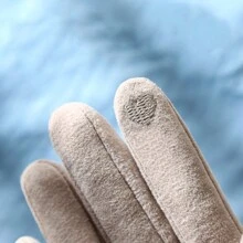 1pair Women'S Fashionable All-Match Thermal Lined Thickened Gloves For Autumn And Winter Outdoor Activities To Keep Warm And Windproof With Casual Style, Classic Design - Khaki - View 5