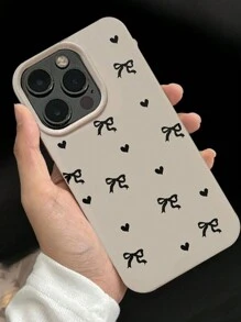 1 Pc Black Bow & Heart Print Phone Case Compatible With Apple Smartphone - Multicolor - View 5