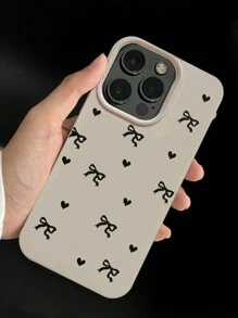 1 Pc Black Bow & Heart Print Phone Case Compatible With Apple Smartphone - Multicolor - View 4