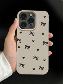 1 Pc Black Bow & Heart Print Phone Case Compatible With Apple Smartphone - Multicolor - View 2