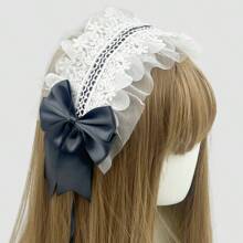 1入甜美蕾絲蝴蝶結女士發帶，適用於日常穿搭、Cosplay和戶外活動 - 黑色 - 查看 1