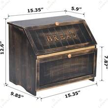 Double Layer Large Bread Box For Kitchen Counter, Retro Design Wooden Large Capacity Bread Storage Bin (Vintage Black) - Black - View 4