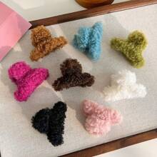 2入組女士可愛毛絨迷你髮卡，萬用公主甜美側夾適用於前瀏海，幼細髮片髮夾，半扎髮頭飾 - 棕色 - 查看 1