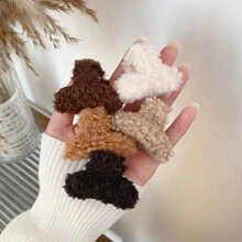 2入組女士可愛毛絨迷你髮卡，萬用公主甜美側夾適用於前瀏海，幼細髮片髮夾，半扎髮頭飾 - 棕色 - 查看 8