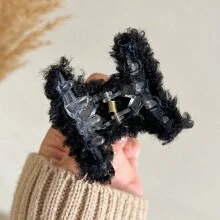 2入組女士可愛毛絨迷你髮卡，萬用公主甜美側夾適用於前瀏海，幼細髮片髮夾，半扎髮頭飾 - 棕色 - 查看 3