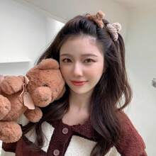 2入組女士可愛毛絨迷你髮卡，萬用公主甜美側夾適用於前瀏海，幼細髮片髮夾，半扎髮頭飾 - 棕色 - 查看 7