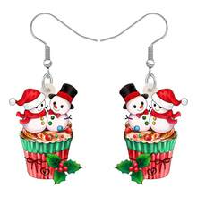 著色透明塑膠聖誕節甜美糖果雪人蛋糕美食吊墜耳環派對節日裝飾,適合女性女孩兒童魅力禮物裝飾品 - 酒紅色 - 查看 1