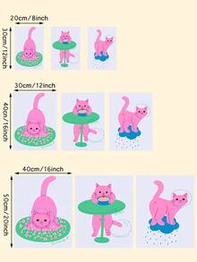 3入組粉色卡通貓設計無框畫布藝印刷品,適用於客廳和臥室,出人意料的禮物 - 彩色 - 查看 5