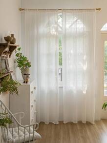 1pc White Wave Pattern Sheer Curtain, Modern Style Polyester Fiber Home Decoration, Suitable For Living Room And Bedroom - White - View 8