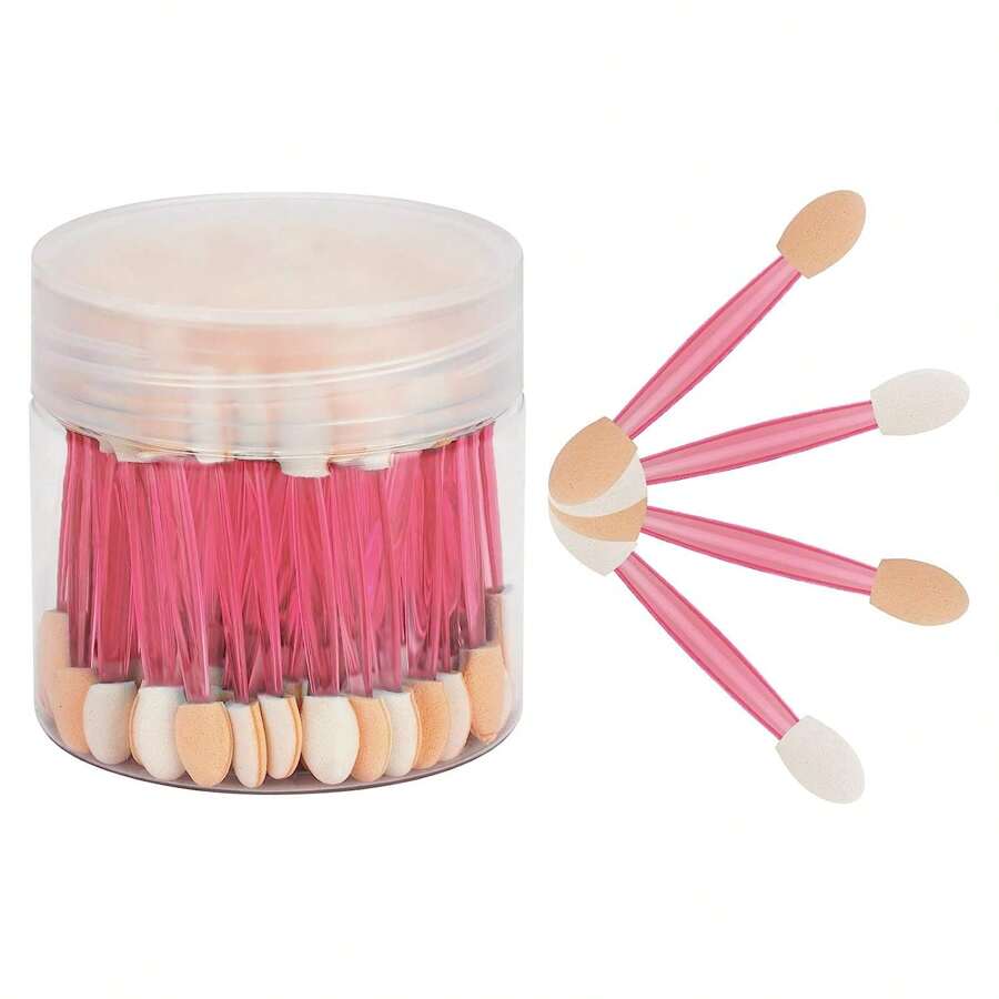 30 piezas de aplicadores de sombra de ojos con contenedor, pinceles de sombra de ojos desechables de doble cara, aplicador de esponja de sombra de ojos, cepillo de cejas, cepillo de sombra de ojos, cepillo - Rosa - Ver 1