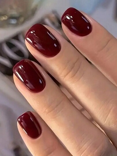 Uñas postizas acrílicas de diseño completo, uñas falsas reutilizables con pegamento de uñas, etiqueta adhesiva, lima de uñas, pegamento artificial (Rojo, 24 piezas) Suministros para uñas