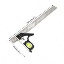 Horizontal Movable Angle Ruler, Stainless Steel Mobile Combination Angle Ruler, Civil Engineering Measurement Tool 300mm Adjustable Base Ruler 1 Set - Silver - View 2