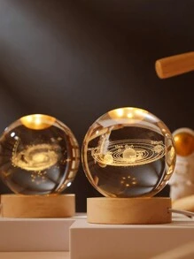 1個6cm木質底座照明3d雕刻水晶球,銀河太陽系設計,創新桌面臥室床頭夜燈擺件,聖誕禮物 - 太陽系 - 查看 6