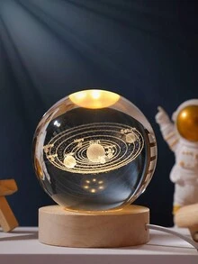 1個6cm木質底座照明3d雕刻水晶球,銀河太陽系設計,創新桌面臥室床頭夜燈擺件,聖誕禮物 - 太陽系 - 查看 3