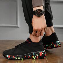 TOLLN 男士針織低幫紅色彈性襪套運動鞋,輕量防滑運動鞋 - 黑色 - 查看 8