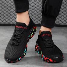 TOLLN 男士針織低幫紅色彈性襪套運動鞋,輕量防滑運動鞋 - 黑色 - 查看 6