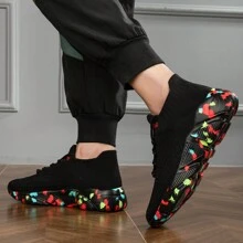 TOLLN 男士針織低幫紅色彈性襪套運動鞋,輕量防滑運動鞋 - 黑色 - 查看 7