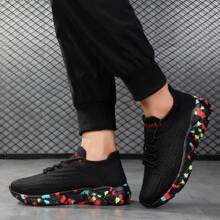 TOLLN 男士針織低幫紅色彈性襪套運動鞋,輕量防滑運動鞋 - 黑色 - 查看 4