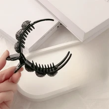 1pc Full Rhinestone Bun Maker Hair Claw, Acrylic Hair Claw Hair Clamp For Women's Updo, Girls' Fashion Hair Accessory - Black - View 4