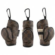 wosofe 1入腰帶式高爾夫球包,便攜式pu皮革高爾夫球袋,多功能配件收納袋,帶有d型夾,可放置3個高爾夫球和3個球打椎,迷你高爾夫球包造型 - 棕色 - 查看 3