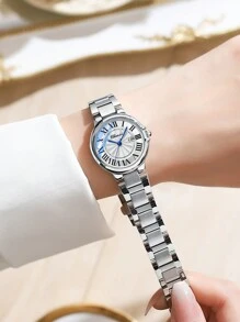 Koppel Horloges 2 st./set Klassiek Elegant Wit Romeins cijfer Kalender Horloges Met Nachtlichtjes ( Voor hem En Haar ) - Wit - Bekijken 8