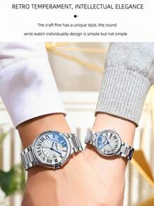 Koppel Horloges 2 st./set Klassiek Elegant Wit Romeins cijfer Kalender Horloges Met Nachtlichtjes ( Voor hem En Haar ) - Wit - Bekijken 2