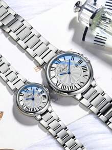 Koppel Horloges 2 st./set Klassiek Elegant Wit Romeins cijfer Kalender Horloges Met Nachtlichtjes ( Voor hem En Haar ) - Wit - Bekijken 5