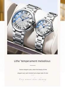 Koppel Horloges 2 st./set Klassiek Elegant Wit Romeins cijfer Kalender Horloges Met Nachtlichtjes ( Voor hem En Haar ) - Wit - Bekijken 4