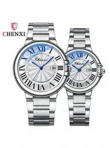 Koppel Horloges 2 st./set Klassiek Elegant Wit Romeins cijfer Kalender Horloges Met Nachtlichtjes ( Voor hem En Haar ) - Wit - Bekijken 11