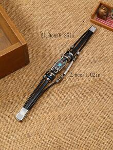 手工編織皮革手鍊,搭配復古合金多層珠飾設計首飾 - 合金松石手環 - 查看 5