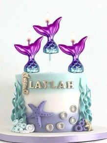 3 件渐变色美人鱼尾巴高级海洋主题生日蛋糕装饰蜡烛 - 彩色 - 查看 2