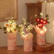 1 套情人節針織花束,diy 手工編織紗花,針織花 + Led 燈串(不含電池),派對裝飾仿真花 - 彩色 - 查看 2