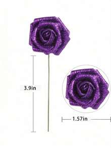 20 Piezas Rosas De Espuma Brillantes Con Tallo Para Armar Ramos De Novia, Decoraciones Para Fiestas En Casa - Morado - Ver 2