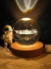 1個6cm木質底座照明3d雕刻水晶球,銀河太陽系設計,創新桌面臥室床頭夜燈擺件,聖誕禮物 - 太陽系 - 查看 8